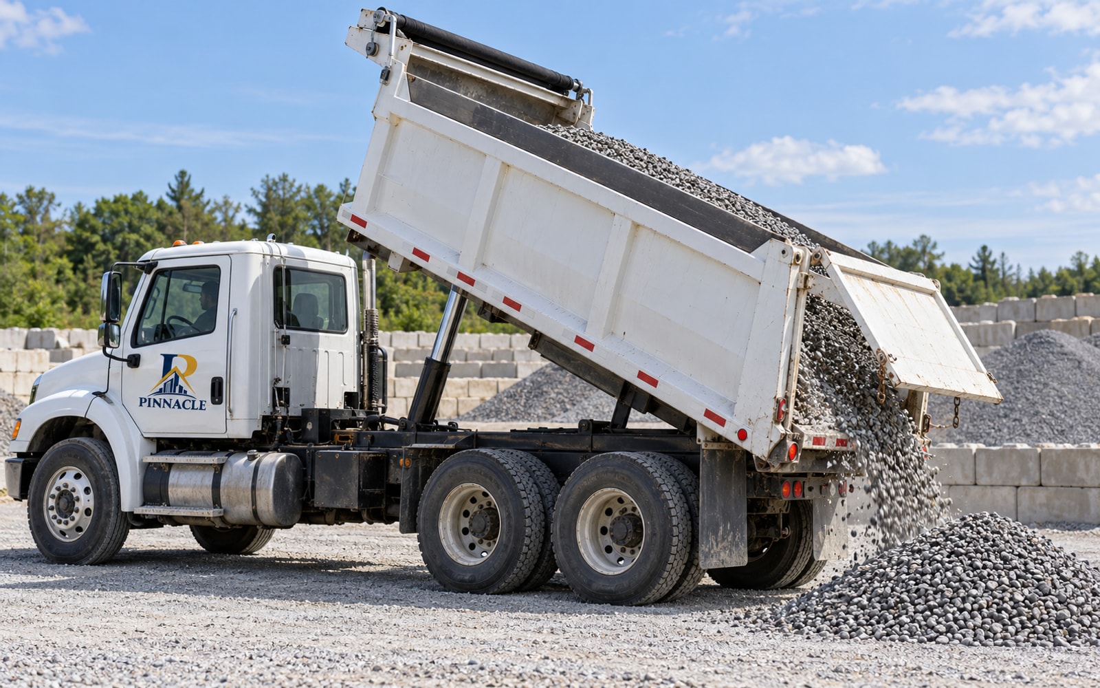 Illustration of a dump truck unloading gravel